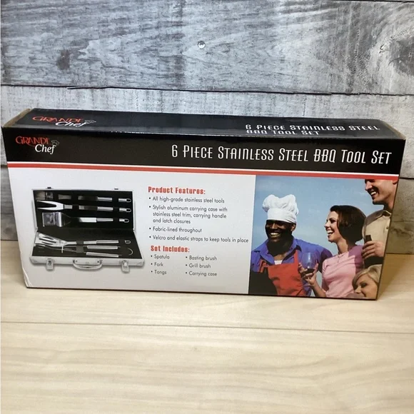 Grande Chef 6 Piece Stainless Steel BBQ Tool Set w/ Metal Carrying Case - Picture 3 of 3